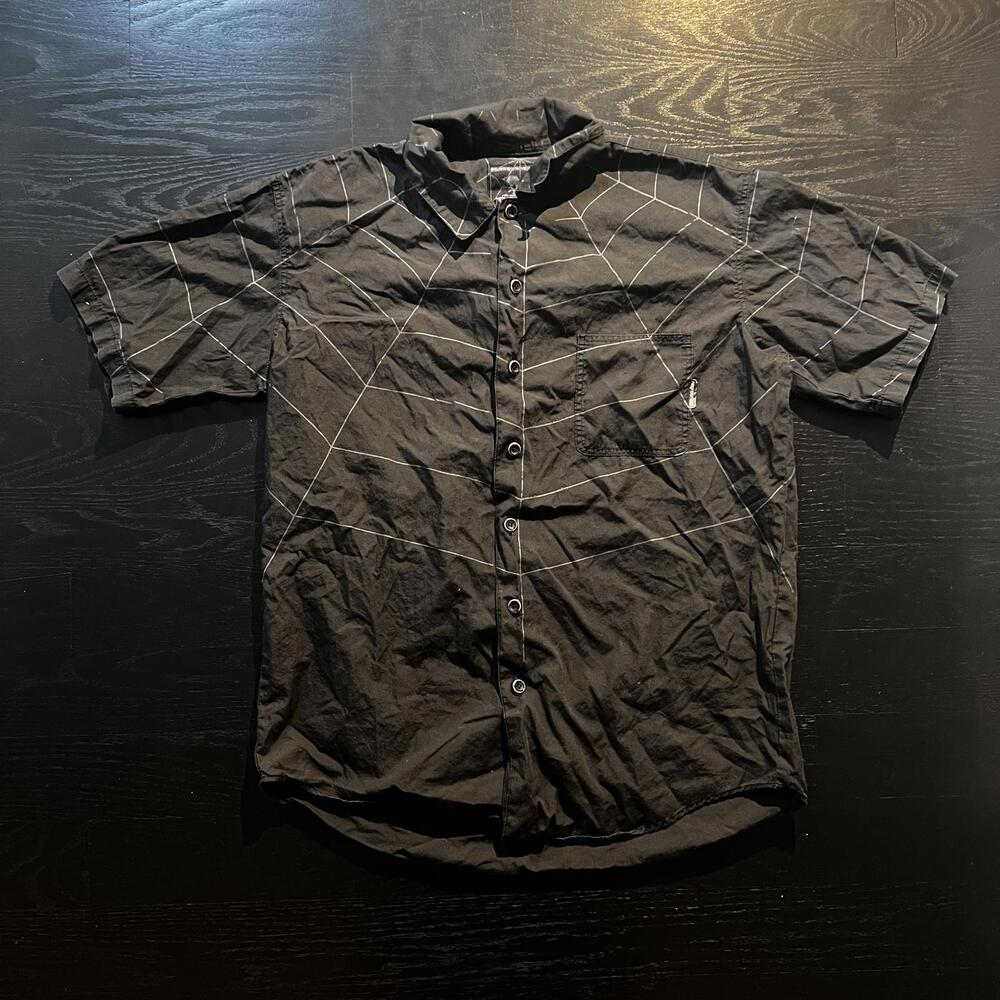Neighborhood Short Sleeve Button Up Shirt Black Spider Web